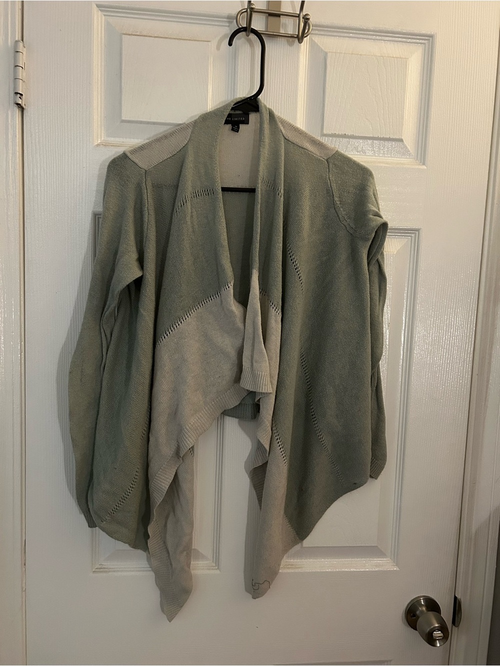 The Limited Sage and Cream Open-Front Draped Cardigan